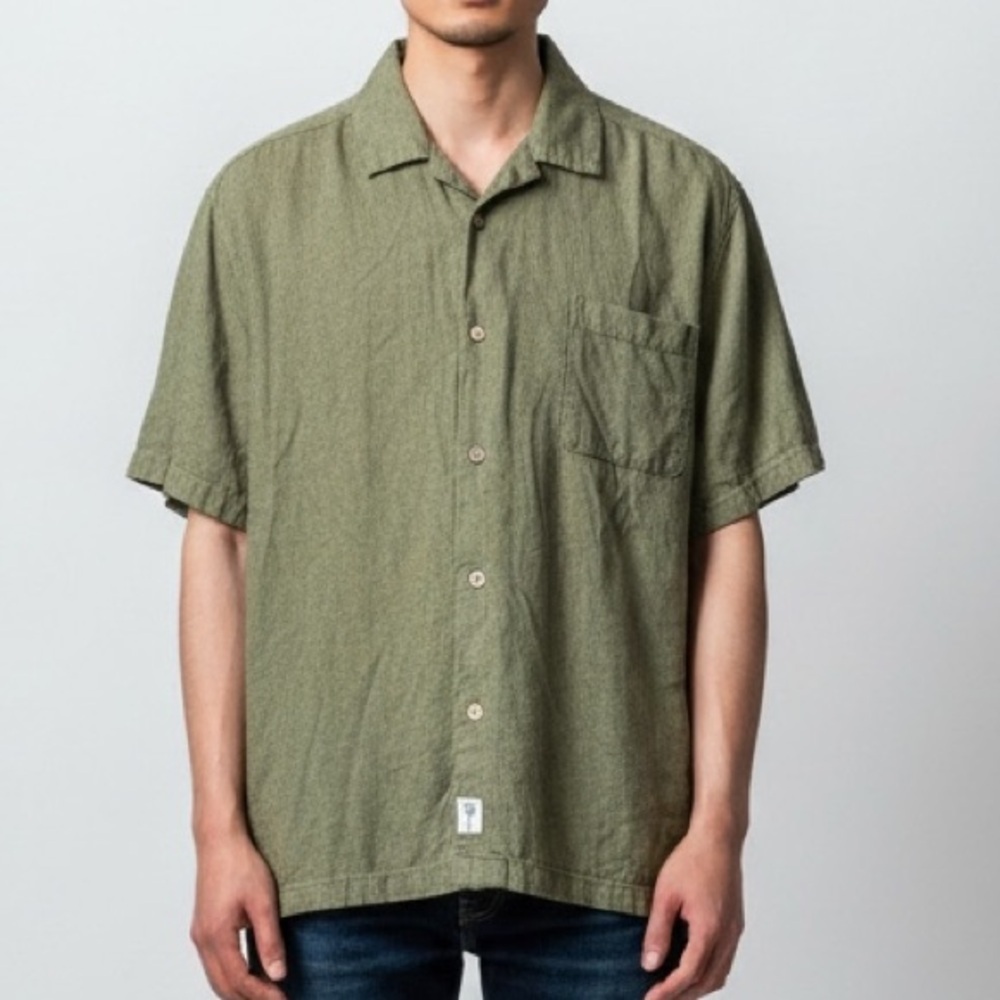 Free Planet Olive Linen Button-Up Shirt Men’s Large